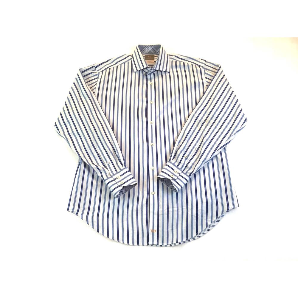 Thomas Dean Shirt Blue Multi Stripe Long Slv Size Medium